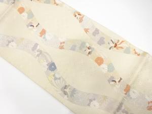 アンティーク　立涌に鳳凰・菊・桐模様織り出し袋帯（材料）